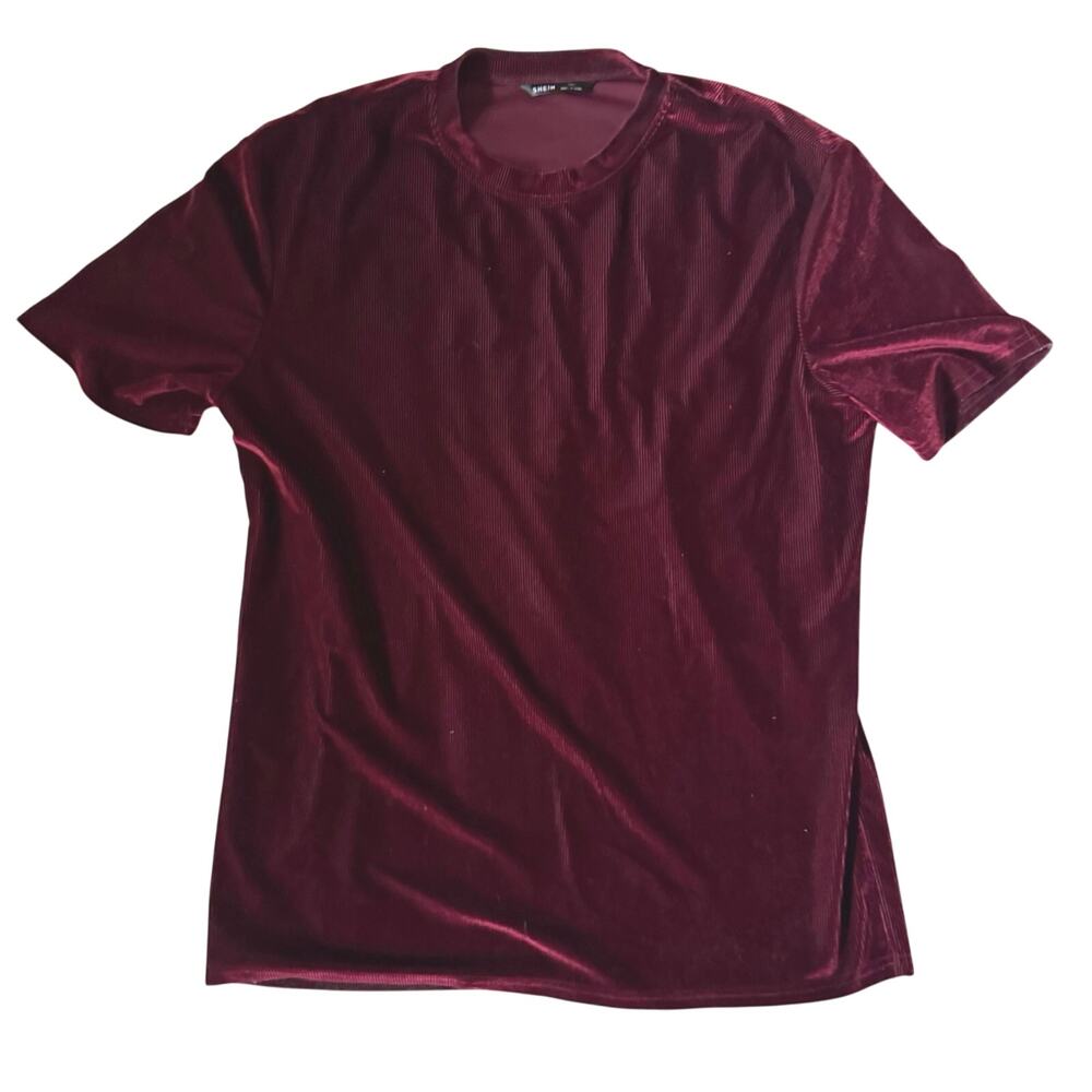 SHEIN Ribbed Velvet Red High Neck Top Tee
